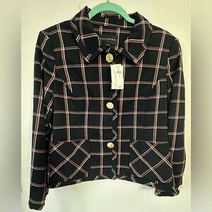 Banana Republic Black Plaid Women's Jacket Blazer, Gold buttons, size 6  Preppy